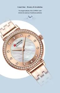 Elegante reloj CURREN para mujer en oro rosa con bisel de cristal y esfera de nácar