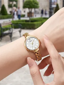 Elegant Gedi gold-tone bracelet watch for women featuring a minimalist white dial face.