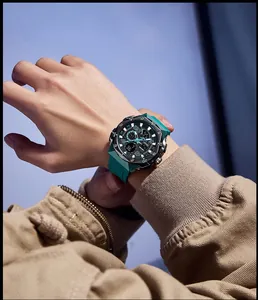 SMAEL men's sports watch with green silicone strap, dual display and waterproof dial