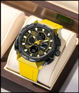 Close-up of SMAEL yellow silicone sports watch with dual display and black dial