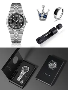 Detaillierte Ansicht des TOMI Business-Herrenuhr-Geschenksets inklusive Ringe und Werkzeug