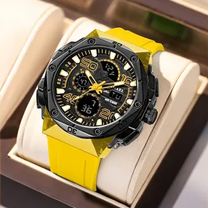 Men Sport Watch Dual Display Analog Digital Waterproof Luminous Stopwatch Alarm Alloy Case Silicone Strap Sporty Outdoor Wristwatch for Men