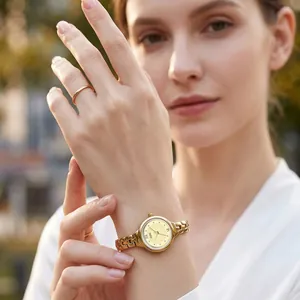 GEDI elegant gold quartz watch for women with stylish hollow link bracelet