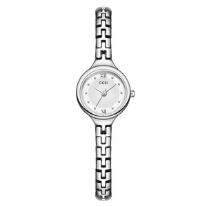 Elegant silver GEDI quartz watch for women with minimalist hollow bracelet strap