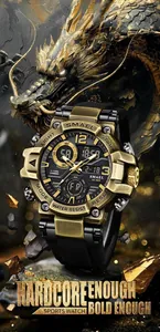 SMAEL gold and black sports watch with dragon theme background and luminous display