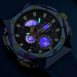 SMAEL rainbow alloy sports watch for men with luminous digital display and waterproof design.