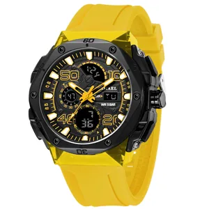 SMAEL men's sport watch with yellow silicone strap and dual analog-digital display