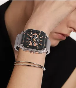 Close-up of SMAEL men's square dual-display sport watch with transparent case