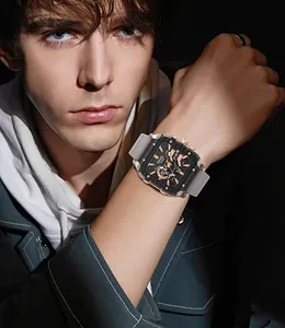 Stylish SMAEL men's square dual-display waterproof sports watch worn on wrist view