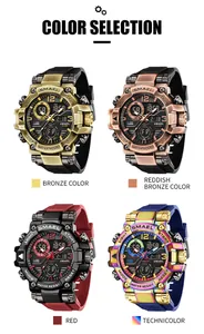 SMAEL men's sports watches in multiple colors with 5ATM water resistance and dual display.