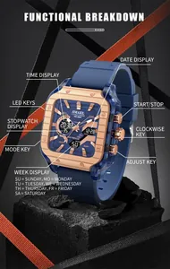 Detail showing the functional breakdown of the SMAEL men's square digital-analog sport watch.