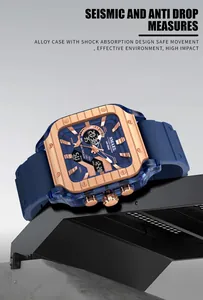 Detail view of SMAEL men's square shockproof sports watch with dual display design.