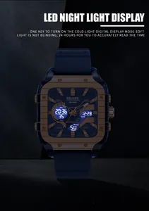 Close-up of SMAEL men's square sports watch showing the LED night light display mode