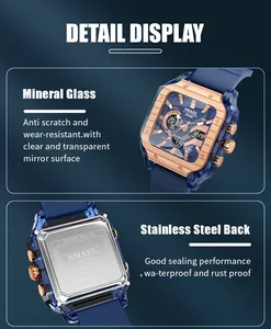 Detail display of SMAEL square sport watch with mineral glass and stainless steel back