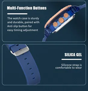 Macro view of SMAEL mens sport watch functional buttons and soft blue silicone strap.