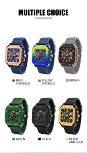 Collection of SMAEL men's square sports watches in six different vibrant color variants