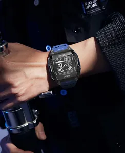 Detailed view of SMAEL street style digital sports watch with blue silicone strap