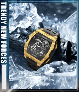 Close-up of SMAEL digital sports watch on ice showcasing 50m waterproof durability