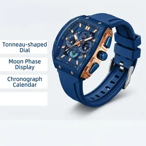 Luxus Herren Quarzuhr Wasserdicht Chronograph Mode Business Sport Armbanduhr Tonneau Gehäuse Silikonarmband Leuchtender Kalender Uhr
