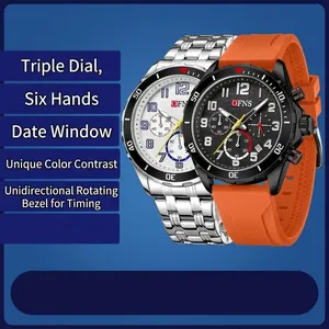 OFNS Luxus Herren Quarzuhr Chronograph Leuchtend Kalender Wasserdicht Business Sport Armbanduhr Edelstahl Silikonarmband