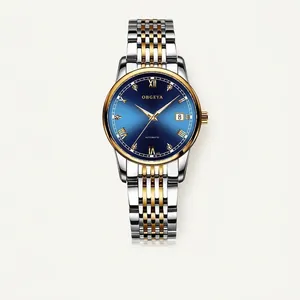 Luxury OBGEYA Women Automatic Mechanical Watch Stainless Steel Strap Rhinestone Dial Calendar Waterproof Fashion Wristwatch