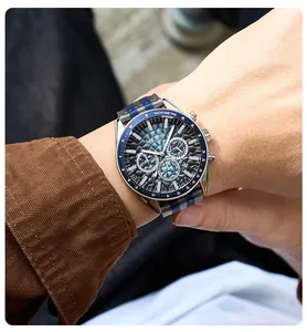 Close-up of MEGIR men's sport chronograph watch with honeycomb dial on wrist