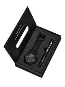 Elegantes TOMI-Quarzuhr- und Kugelschreiber-Set in einer hochwertigen schwarzen Geschenkbox