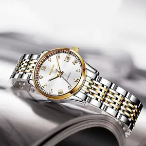 Elegant ladies' automatic mechanical watch with diamond dial and two-tone steel strap.