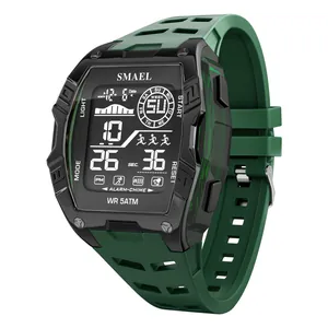 SMAEL digital sports watch for men with green silicone strap and 50m water resistance
