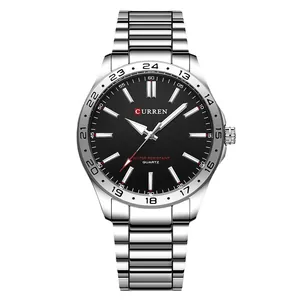 CURREN men's luxury silver stainless steel quartz watch with black dial and water resistance