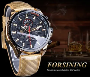 Luxuriöse automatische Forsining-Mechanikuhr mit goldenem Carbonfaserband