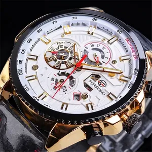 Detailansicht der Forsining automatischen mechanischen Herrenuhr mit weißem Zifferblatt