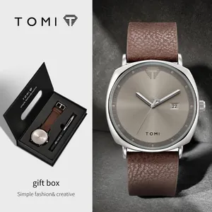 TOMI Quarzuhr-Geschenkset mit Lederarmband und Premium-Stift in einer Geschenkbox