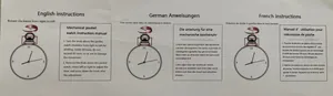 Mechanical pocket watch instruction manual with winding and time setting steps.