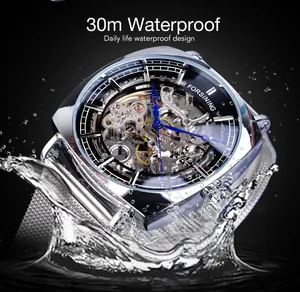 FORSINING Herren Automatikuhr Skelett 30m wasserdicht mit blauen Zeigern Design