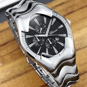 Moderne silberne Herrenuhr im Y2K-Stil mit einzigartigem Wurmloch-Konzept-Design