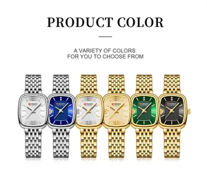 Elegant CURREN 9093 women's square watches displayed in six sophisticated color options