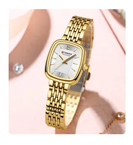 Detailed angled view of CURREN 9093 elegant gold-tone square women's luxury watch
