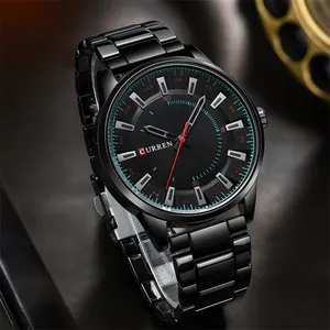 Détails rapprochés de la montre CURREN 8406 pour hommes en acier noir avec cadran 3D