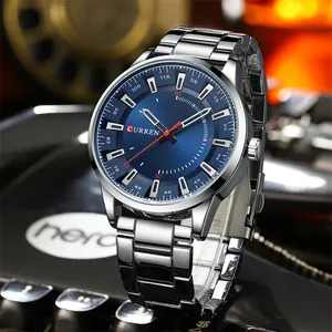 Montre Curren 8406 pour homme en acier inoxydable avec cadran bleu 3D élégant