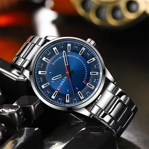 Montre homme Curren 8406 avec cadran 3D bleu et bracelet en acier argenté