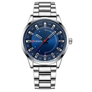 Montre CURREN 8406 pour homme avec cadran bleu 3D et bracelet en acier inoxydable argent