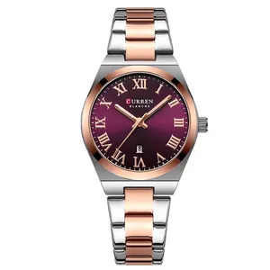Elegant Women Quartz Watch With Calendar Roman Numerals Luminous Pointers Waterproof Two-Tone Alloy Strap Business Casual Wristwatch