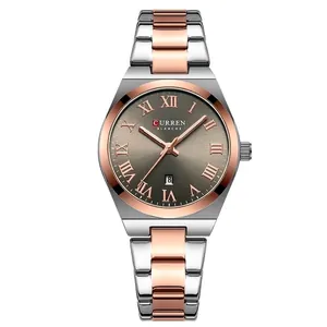 CURREN 9095 elegant women's Roman numeral quartz watch with rose gold two-tone strap and calendar
