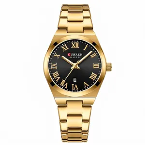 CURREN 9095 luxury gold women's quartz watch with black dial and Roman numerals