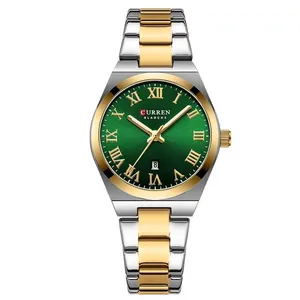 Luxury CURREN 9095 women's watch featuring a green Roman dial and two-tone steel bracelet
