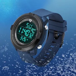 TOMI professional waterproof digital sports watch with blue silicone strap for active students