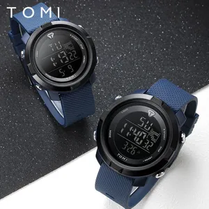 TOMI waterproof sports digital watch with big dial and navy blue silicone strap for men and women