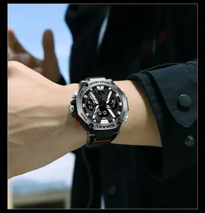 Close-up detail of SMAEL men's waterproof alloy sports watch with digital dual display
