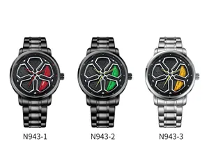 Tre orologi al quarzo da uomo con quadranti rotanti a cerchio e cinturini in acciaio